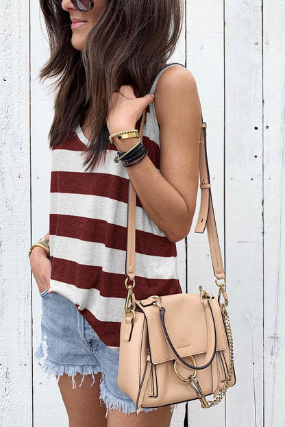 Striped V Neck Tank Top | Red