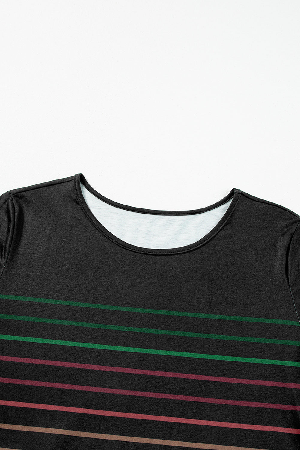 Multicolour Striped Crew Neck Long Sleeve Top | Black