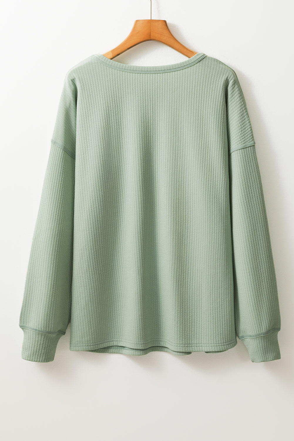 Solid Colour Corded Drop Shoulder Long Sleeve Top | Clearly Aqua