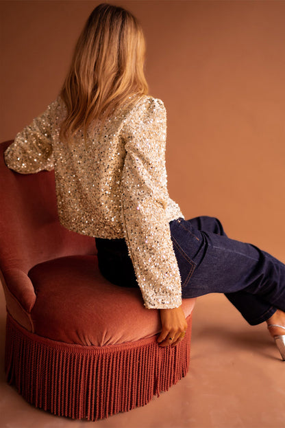 Sequined Open Front Cropped Jacket | Golden Fleece