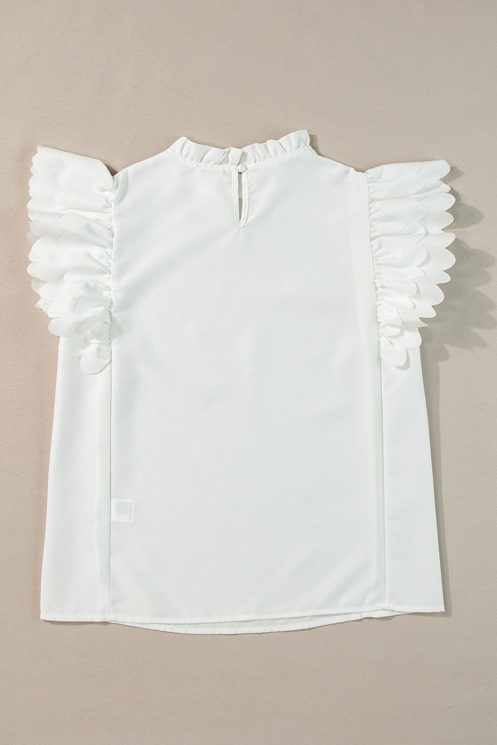 Solid Colour Scalloped Ruffle Sleeve Top | White