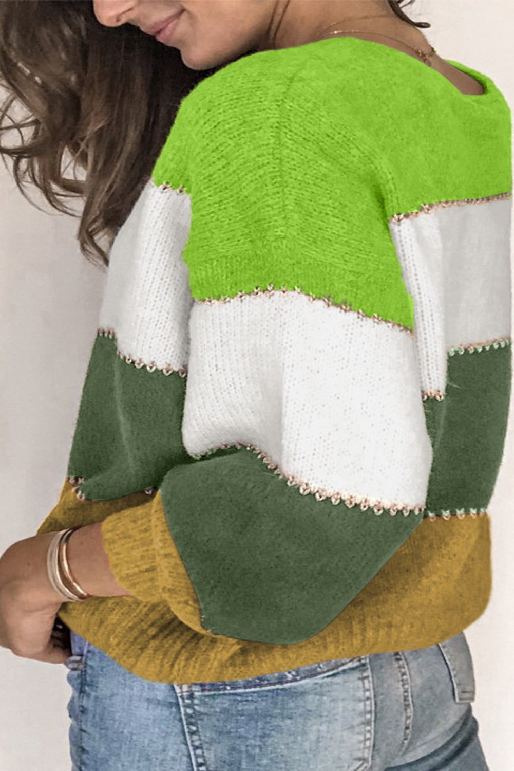 Plus Size Colour Block Patchwork Sweater | Green