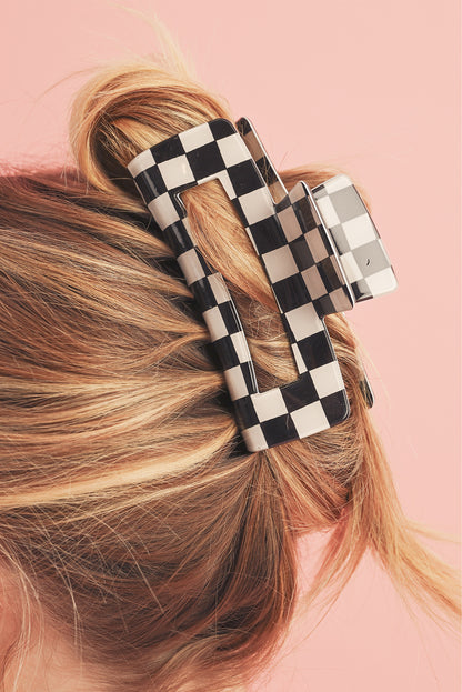 Checkered Print Hollow Out Hair Clip | Black