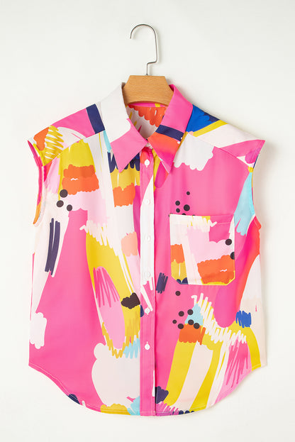 Abstract Print Collared Cap Sleeve Casual Shirt | Multicolour