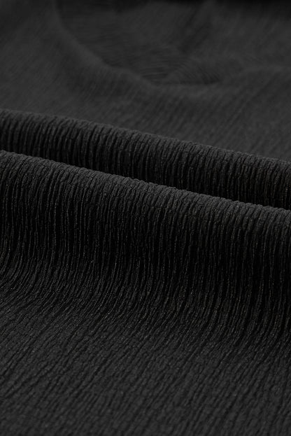 Crinkled V Neck Wide Sleeve T-Shirt | Black