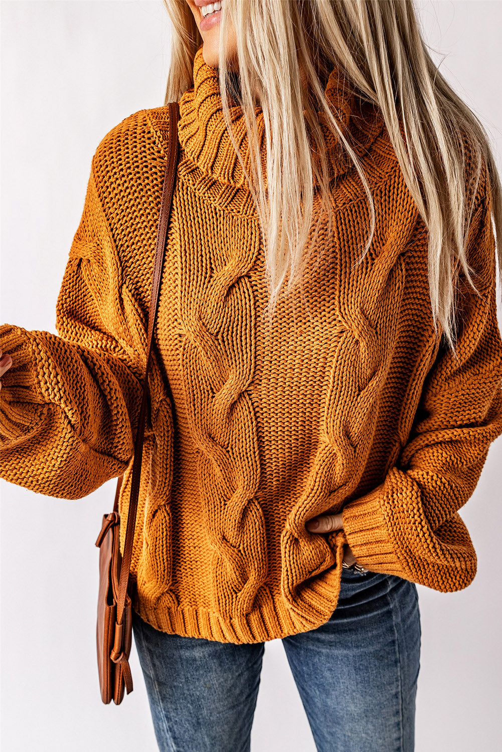 Cuddle Weather Cable Knit Handmade Turtleneck Sweater | Yellow