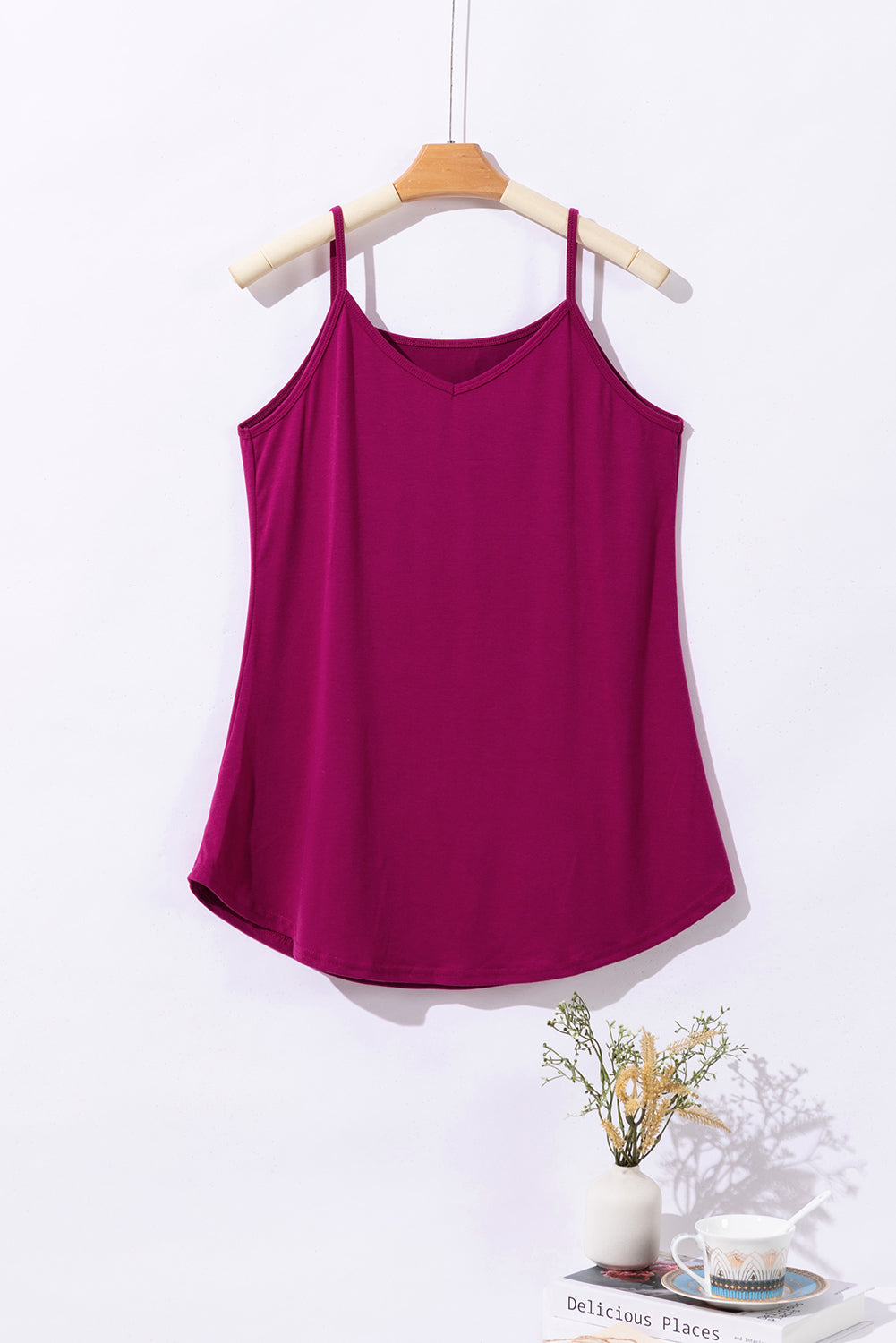 Spaghetti Strap V-Neck Flowy Tunic Tank Top | Pitaya Pink