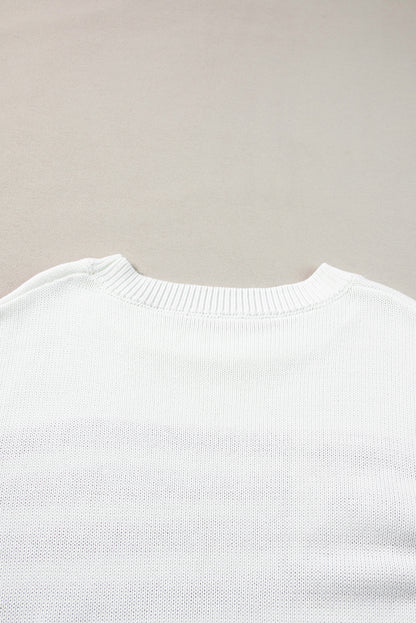 American Flag Cable Knit Drop Shoulder Sweater | White