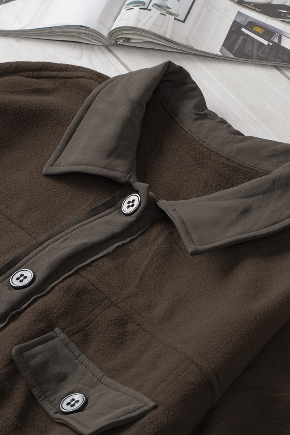 Turn Down Collar Buttoned Shirt Jacket | Brown