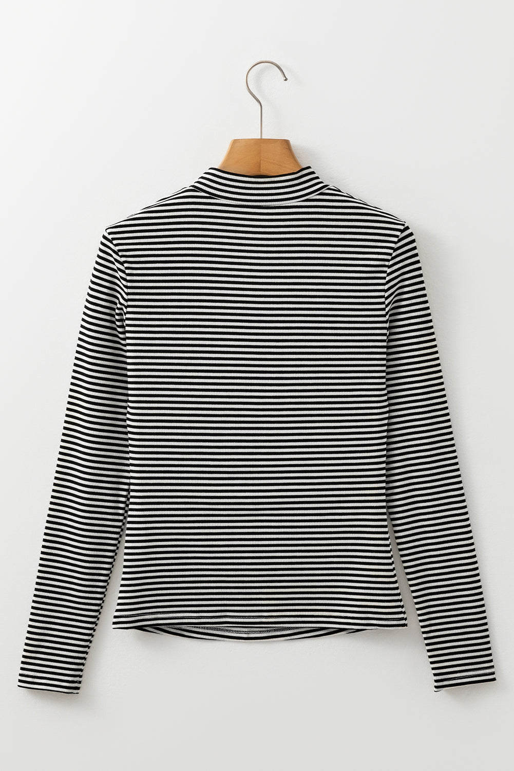 Knit Mock Neck Long Sleeve Slim Top | Black Stripe