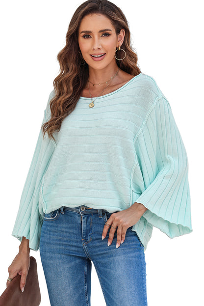 Exposed Seam Ribbed Knit Dolman Top | Green