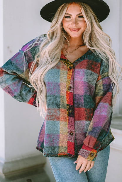 Brushed Checked Western Buttoned Jacket | Multicolour