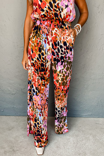 Multicolour Leopard Print Halter Tank Top And Pants Set | Black