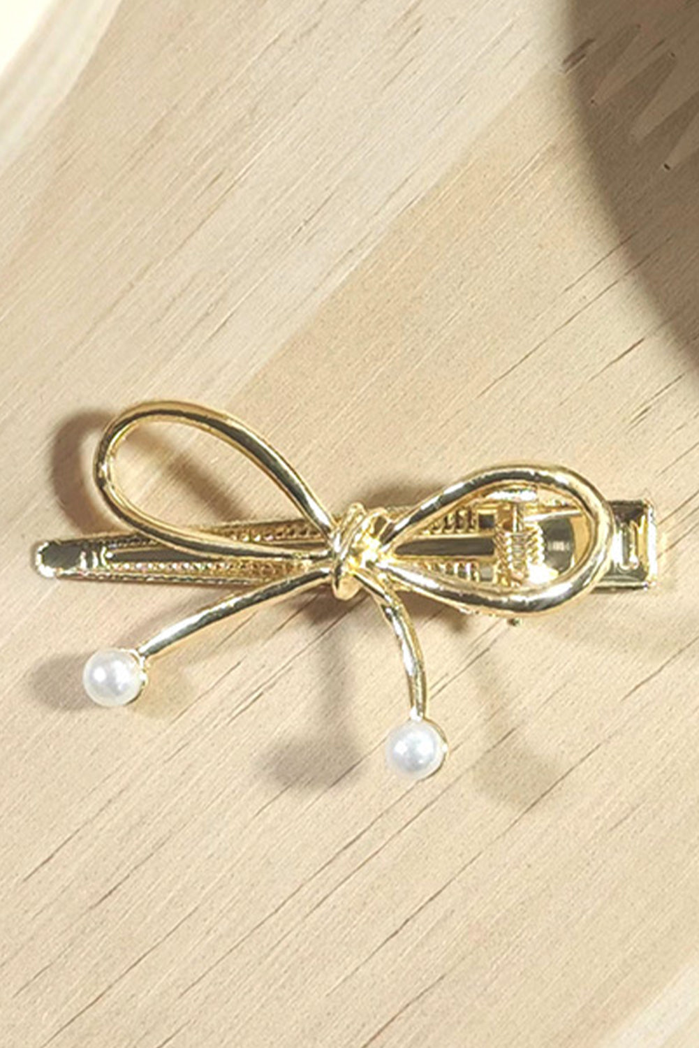 Bow Knot Pearl Decor Plated Alloy Hair Clip | Gold