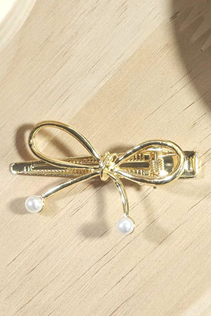 Bow Knot Pearl Decor Plated Alloy Hair Clip | Gold