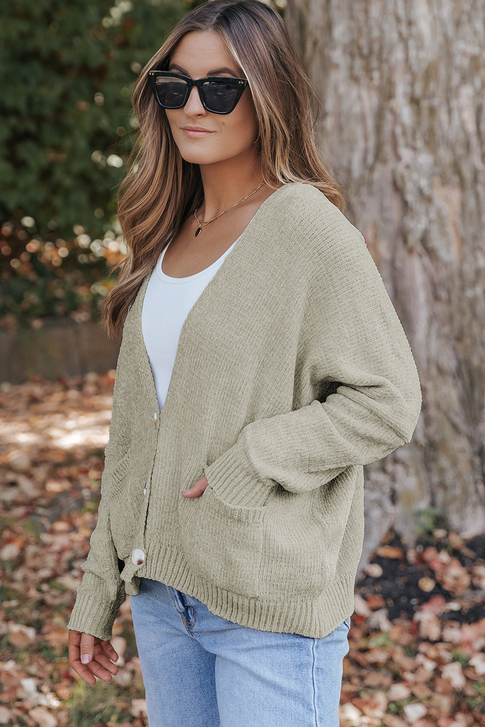 Buttons Front Pocketed Sweater Cardigan | Gray