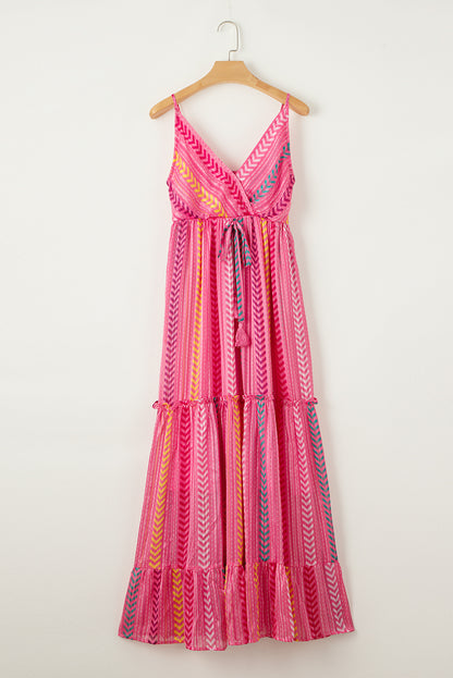 Western Printed Tassel Tie V Neck Wrap Maxi Dress | Pink