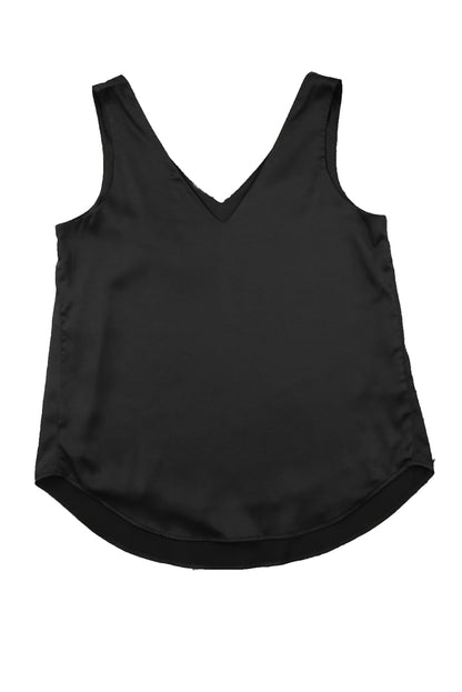 Deep V Neck Loose Tank Top | Black