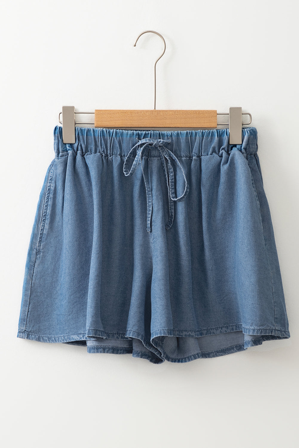 Drawstring Elastic Waist Wide Leg Denim Shorts | Dusk Blue