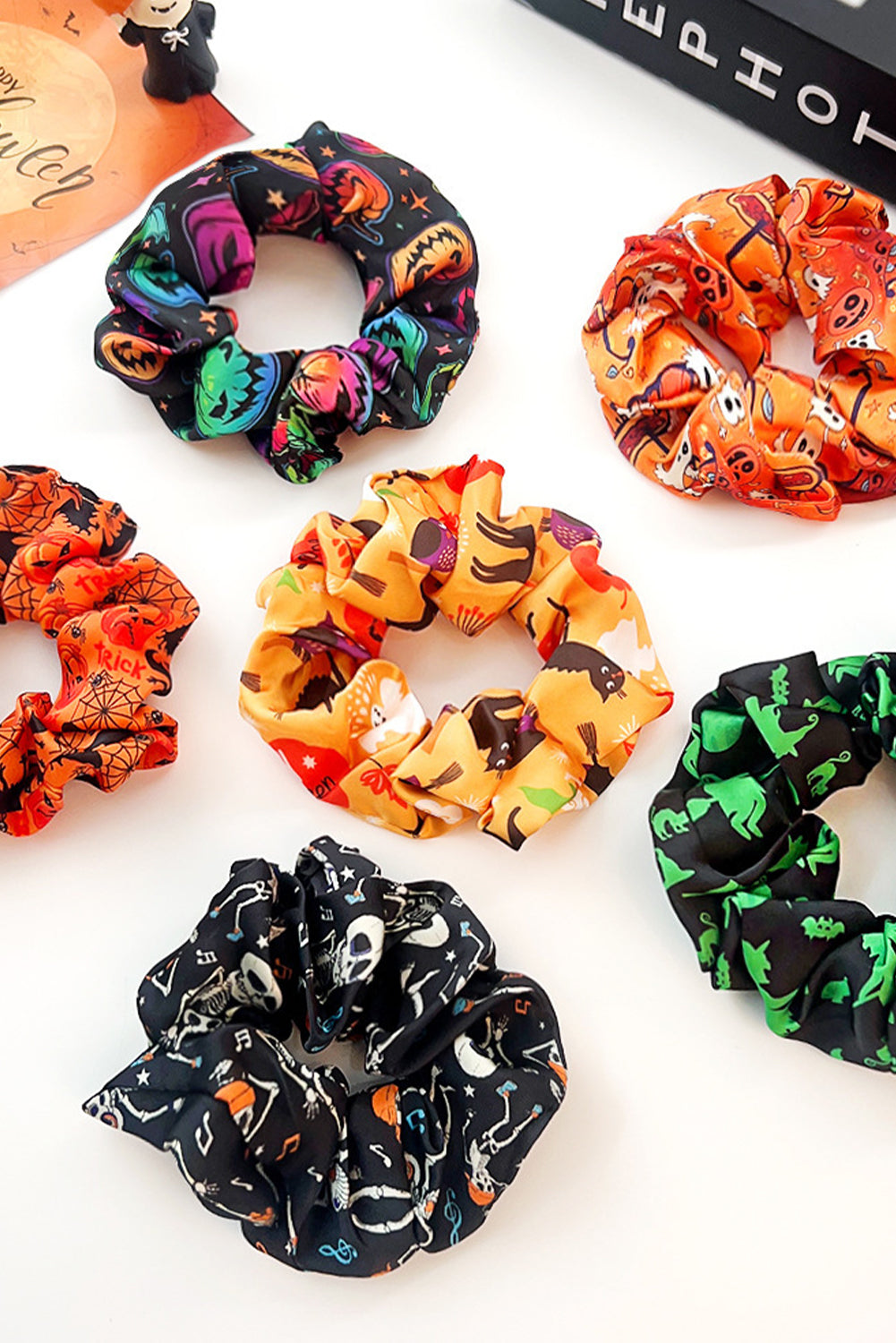 Halloween Pattern Print Hair Scrunchie | Black