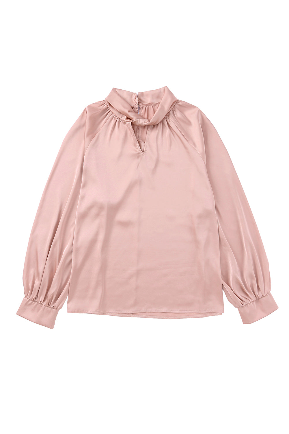 Twist High Neck Puff Sleeve Satin Blouse | Pink