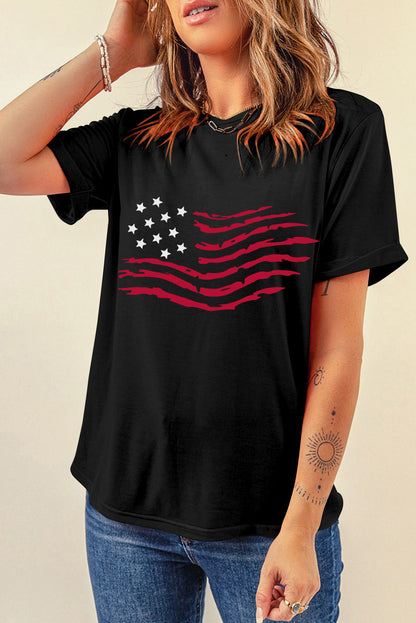 American Flag Graphic Crew Neck T Shirt | Black