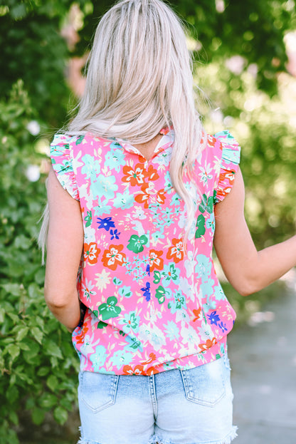 Frilled Collar Floral Vest | Pink