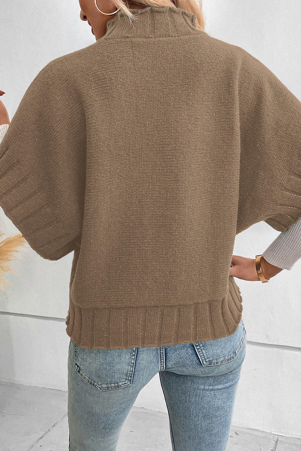 Mock Neck Batwing Short Sleeve Knit Sweater | Desert Palm