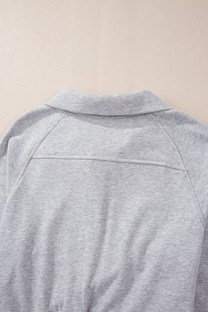 Quarter Zip Stand Neck Kangaroo Pocket Sweatshirt | Light Grey