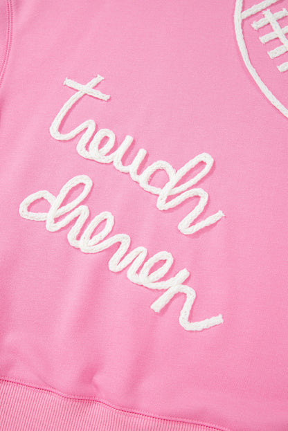 Touch Down Rugby Football Embroidered Plus Size Sweatshirt | Pink