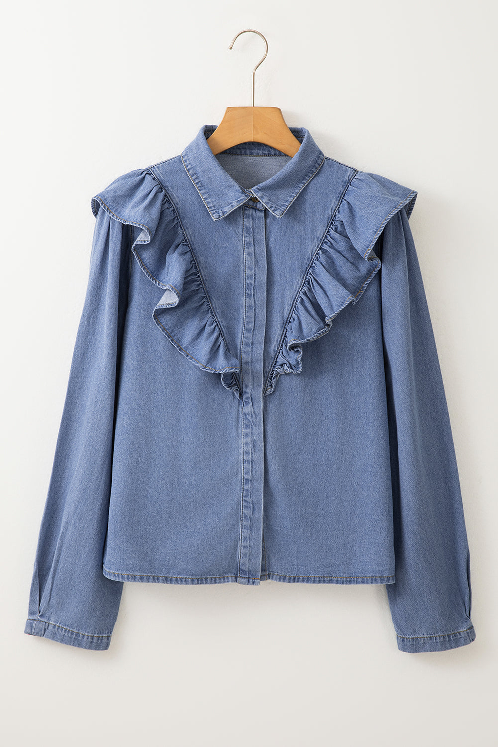 Denim Ruffled Casual Top | Dusk Blue