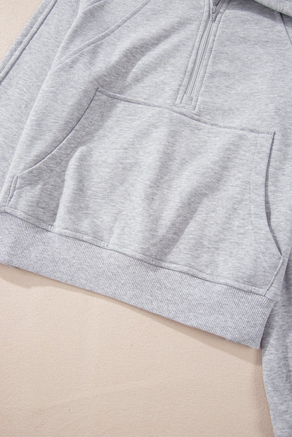 Quarter Zip Stand Neck Kangaroo Pocket Sweatshirt | Light Grey