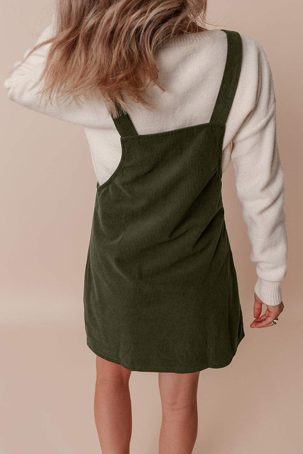 Solid Front Pockets Sleeveless Corduroy Overall Dress | Vineyard Green