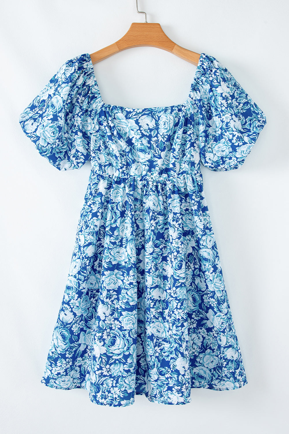 Floral Puff Sleeve Babydoll Mini Dress | Blue