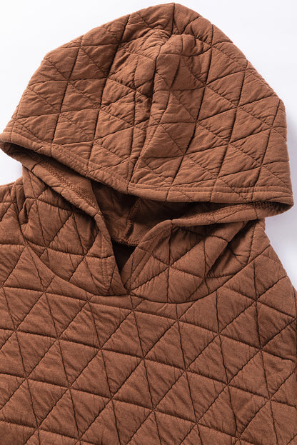 Solid Colour Quilted Kangaroo Pocket Hoodie | Coffee