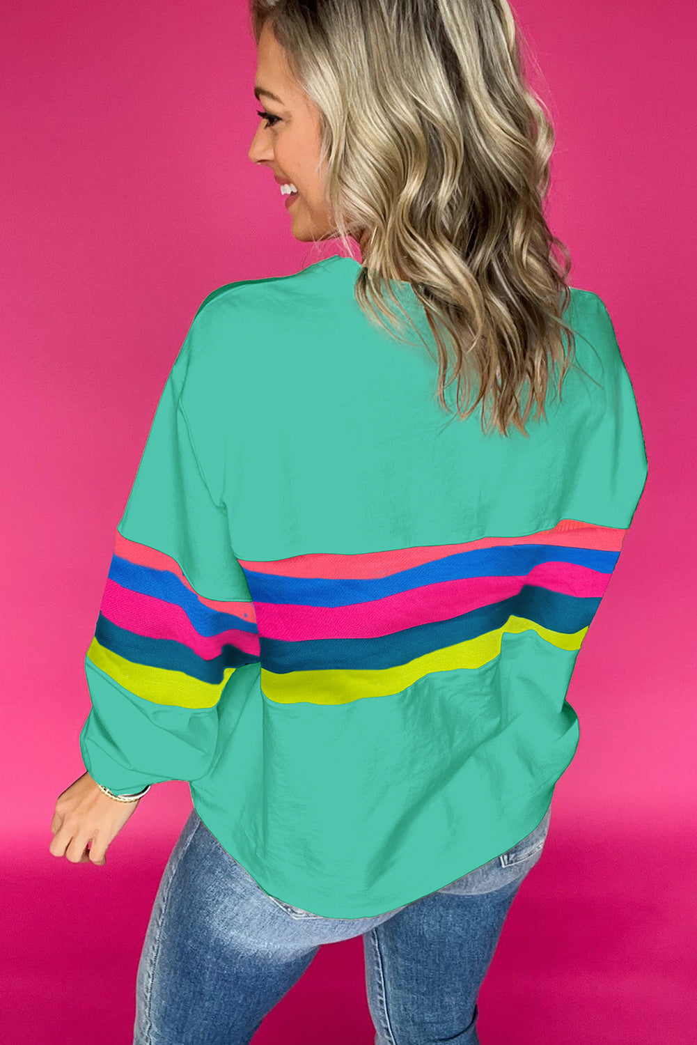 Colourful Striped Accent Long Sleeve T Shirt | Green