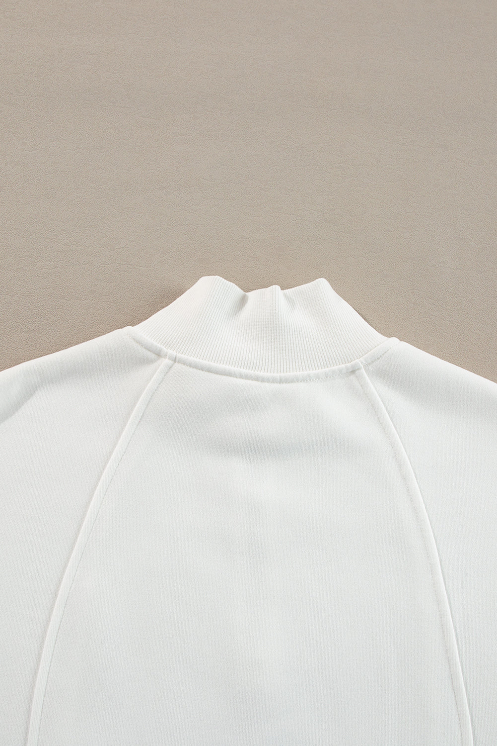 Zipped Neck Pullover Drop Shoulder Sweatshirt | White