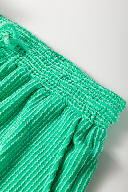 Solid Corded Knit Short Sleeve T Shirt And Wide Leg Pants Set | Bright Green