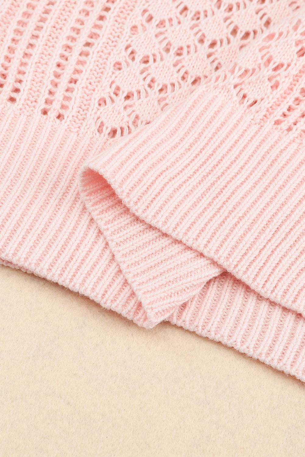 Loose Pointelle Knit Ribbed V Neck Sweater | Pink