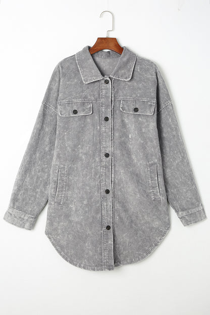 Vintage Distressed Mineral Wash Oversized Shacket | Gray