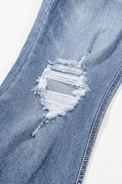 High Rise Ripped Distressed Hem Flared Jeans | Dusk Blue