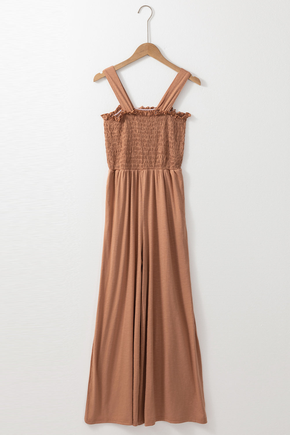 Ruffled Shirred Wide Leg Sleeveless Jumpsuit | Dusty Pink