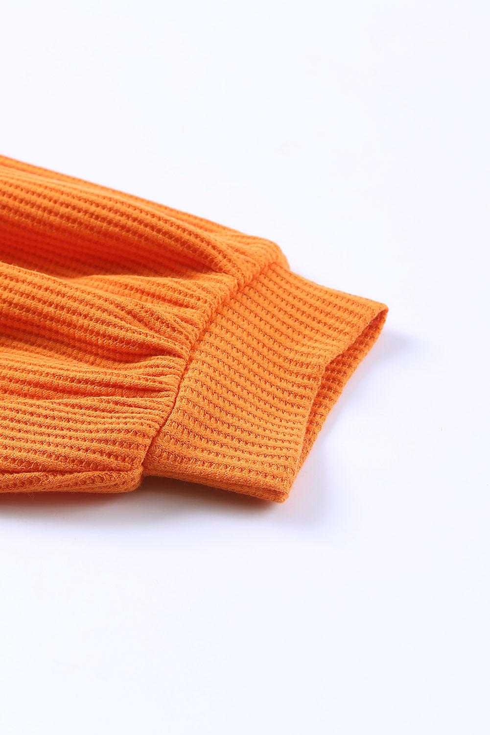 Buttoned V Neck Drop Shoulder Waffle Knit Top | Orange