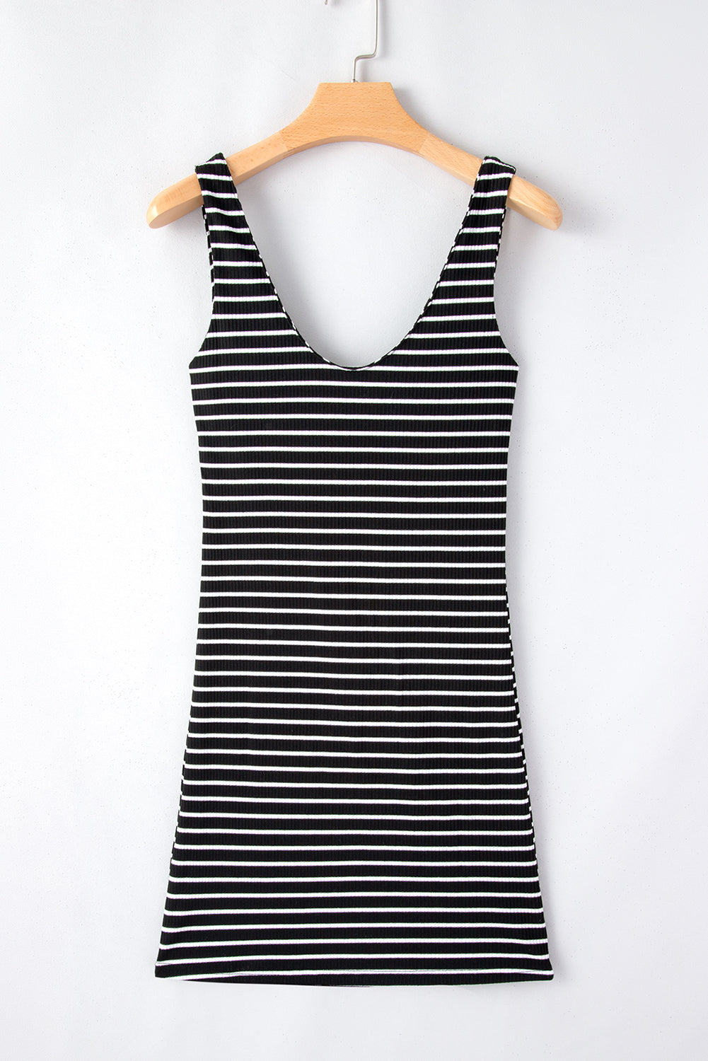 Ribbed Knit Sleeveless Mini Dress | Black Stripe