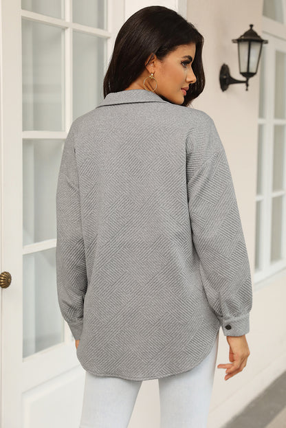 Solid Textured Flap Pocket Buttoned Shacket | Gray