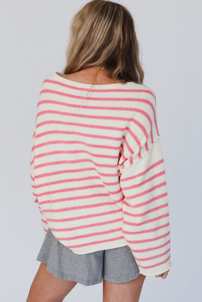 Striped Drop Shoulder Oversized Sweater | Pink