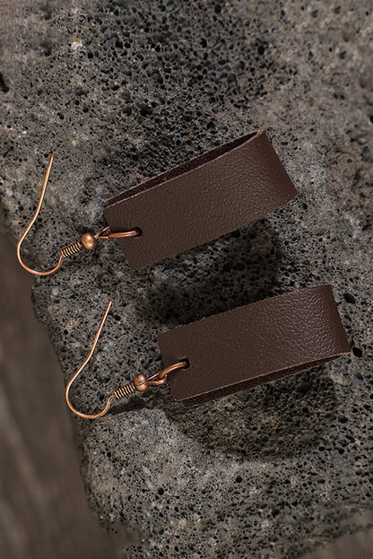 Circle Pu Leather Drop Earrings | Dark Brown