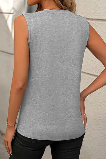 Crew Neck Pleated Tank Top | Gray