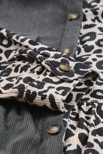 Colourblock Corduroy Shirt Jacket | Leopard