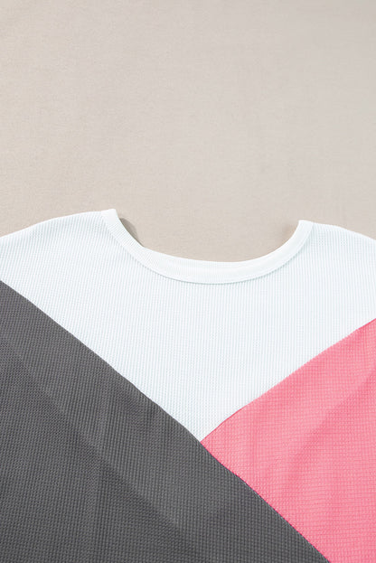 Colourblock Waffle Knit Half Sleeve T Shirt | Strawberry Pink